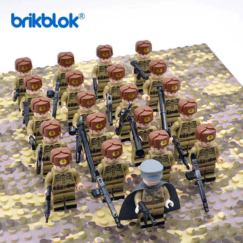 

New 21pcs/set WW2 Military Infantry Troops Building Blocks Minifigs Red Army Soldiers Weapons Gift Toys for Children