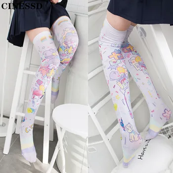 

Japanese Anime print Cute Loli Girls Long tube Over knee Leggings Breathable Stockings Student Thin Thigh Dress Accessories