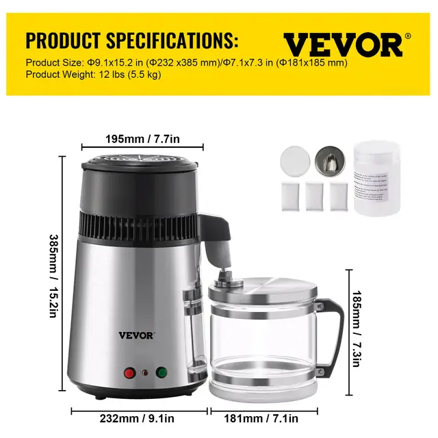 Vevor 4l pure water bottle drinking distiller filter 304 stainless steel purifier softener treatment devices for lab home office