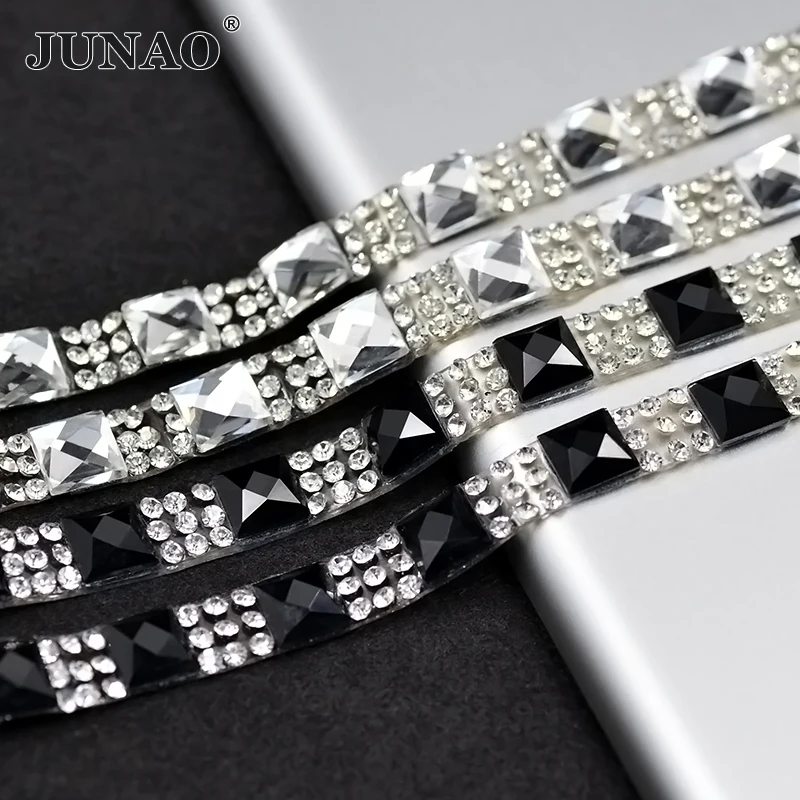 JUNAO 5 ярдов* 8 мм исправление прозрачный черный стекло стразы отделка цепи кристалл ткань аппликация со стразами лента окантовка одежда ремесла