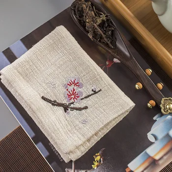 

Embroidered Pure Cotton Linen Water-Absorbing Tea Towel Thick Japanese Style Zen Cleaning cloth Tea Sets Towel Kung Fu Tea Set A