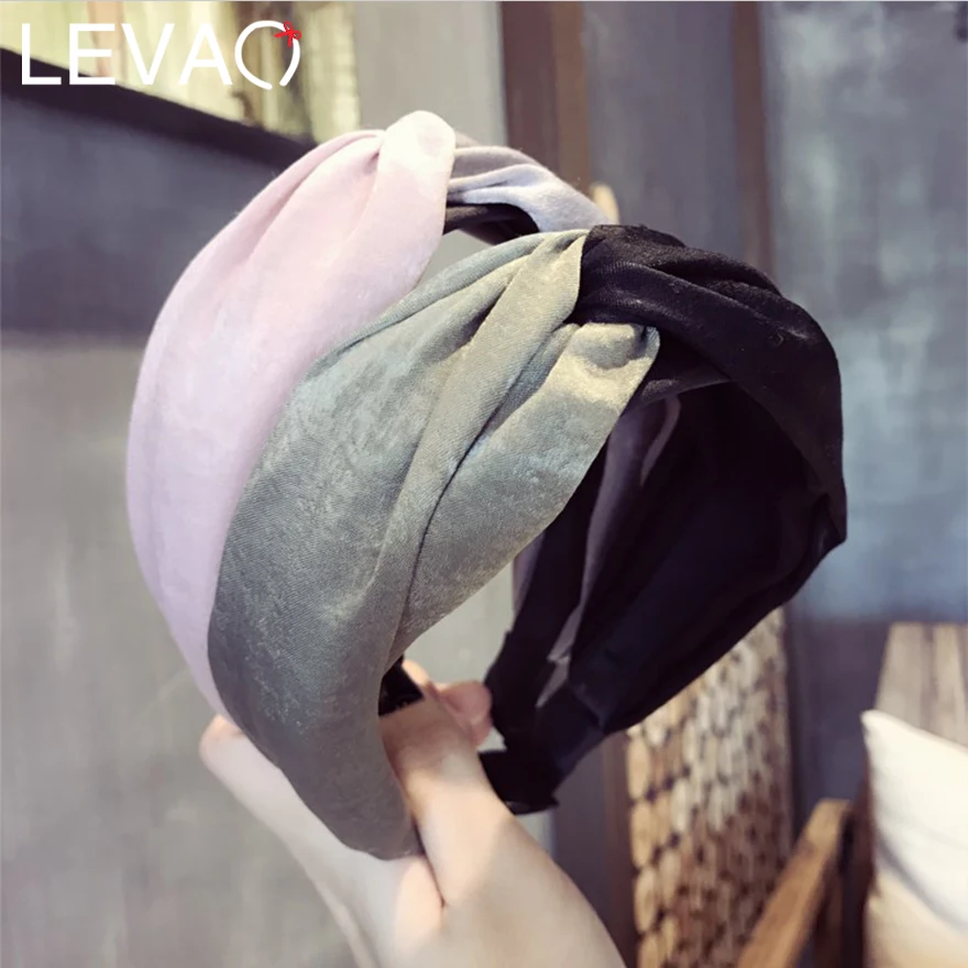 

Levao New Style Muti-color Fabric Hairbands for Fashion Girls Patchwork Color Cross Knot Black Wide-edged Headbands for Women