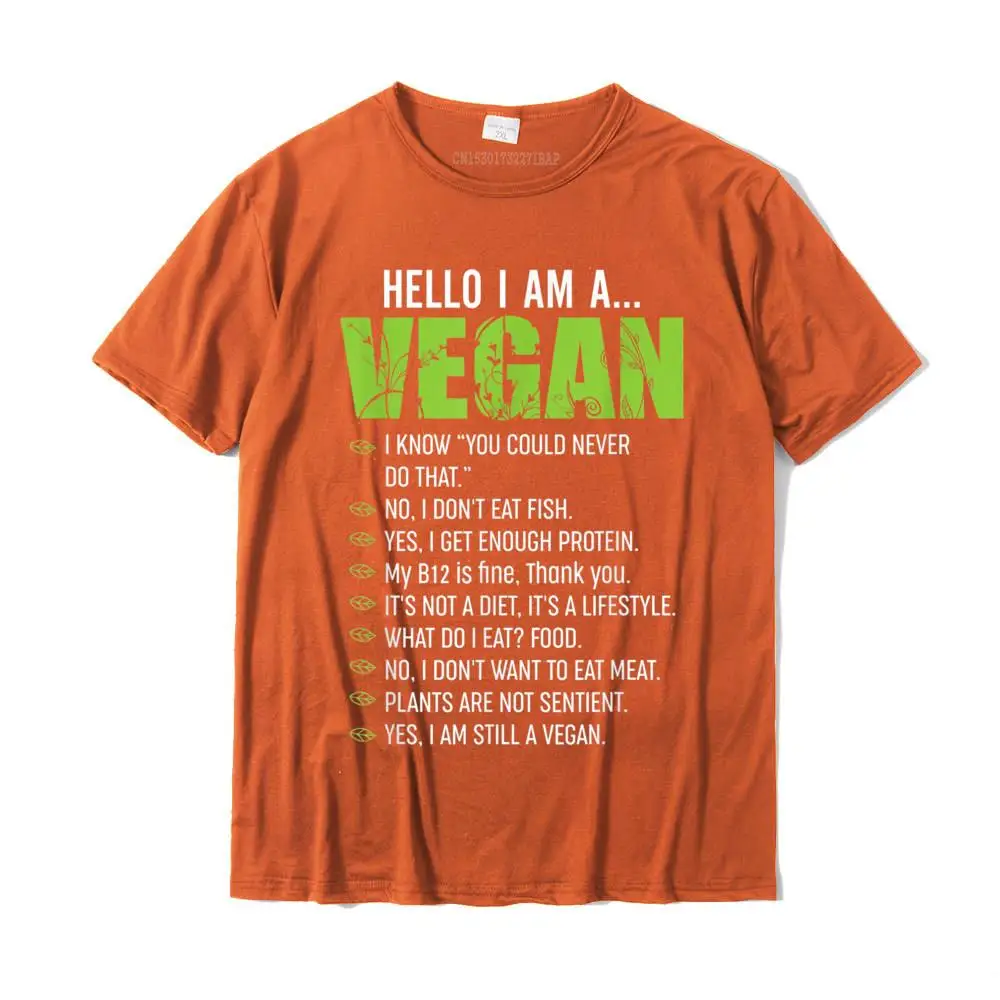 Geek Pure Cotton Tops Tees for Men Casual T Shirts Custom Dominant Round Neck Tops Tees Short Sleeve Free Shipping Funny Sarcastic Vegetarian Gift - Hello I'm A Vegan T-Shirt__MZ22829 orange