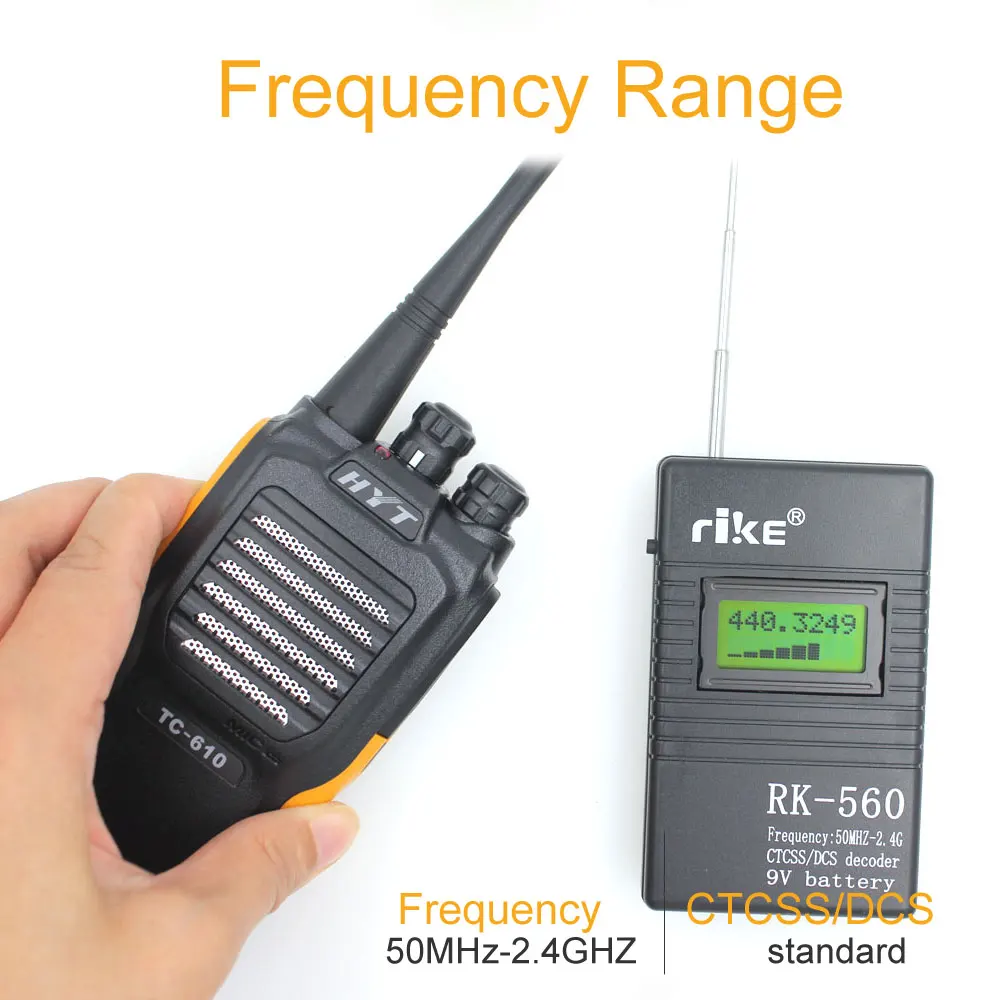 Portable Handheld Frequency Counter Accurate RK560 50MHz-2.4GHz Mini Radio Frequency Meter CTCSS/DCS Decoder with Antenna 