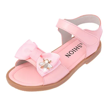 

Kids Summer Sandals Girls 2020 New Fashion Adorable Sparkle Dress Shoes Bow Big Children Open Toe Flat Princess Shoes
