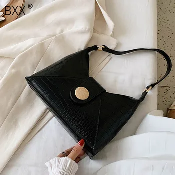 

[BXX] Crocodile Pattern Solid Color PU Leather Bags For Women 2020 Autumn Shoulder Handbags Female Fashion Travel Bag HN915