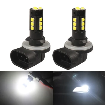 

NHAUTP 2Pcs Super Bright H27W/2 H27 881 LED Fog Lights Upgrade 3030 15-SMD Car DRL Bulbs 1200Lm Auto Lamp White 6000K 12-24V
