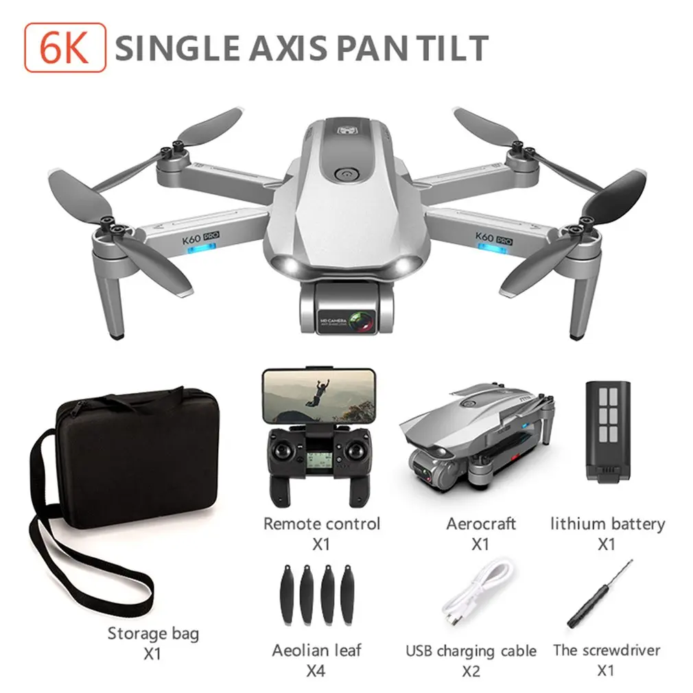 

2021 K60 PRO Professional Photography Drones GPS Folding 2-Axis Gimbal 6K HD Camera RC Drone Quadrocopter Brushless Aircraft