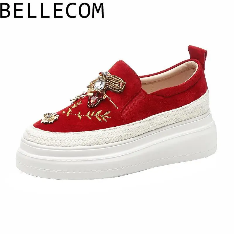 

BELLECOM Woman 2020 Season Spelling Thick Bottom Of Colored Muffin One Pedal Wedding Shoes Dawdler Shoe Woman zapatos de mujer