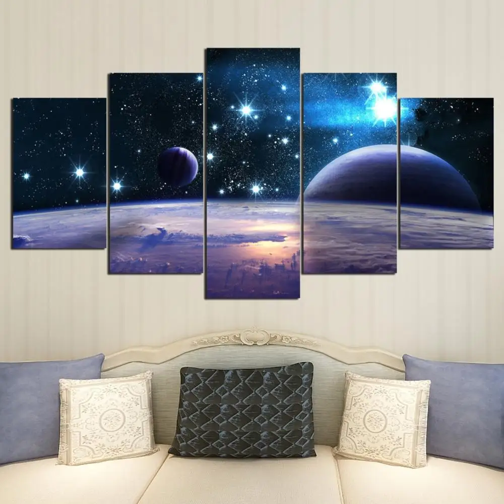

Canvas HD Printed Universe Galaxy 5 Panel Reflection Space Planet Modular Picture Home Decorate Poster Prints Wall Art Painting