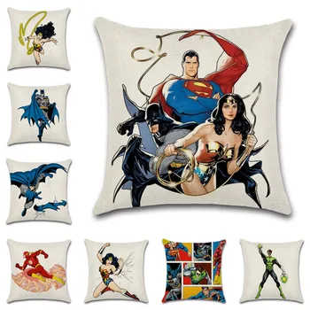 

Superhero batman wonder woman cartoon cushion cover linen pillowcase decoration sweet home house sofa chair kids bedroom gift