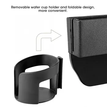 

1pc Car Seat Gap Catcher Organiser Storage Box Beige Pocket With Cup Holder Side Beige Storage Box