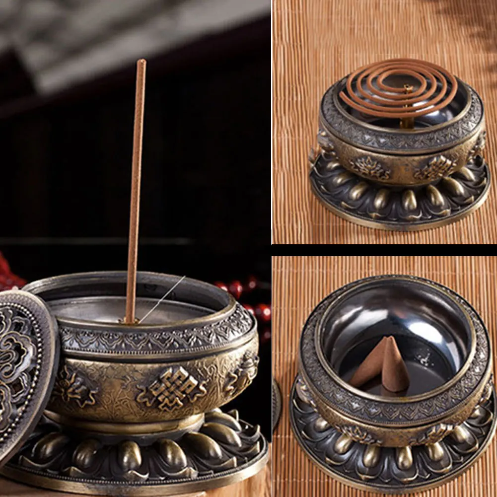 Буддизм домашний декор ладан держатель Тибетский инструмент Ремесло бронзовые коллекционные вещи Лотос Дизайн Металлический сплав инструменты мини