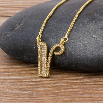 Роскошный золотой цвет A-Z 26 ожерелье с буквами CZ кулон для женщин милые инициалы имя ожерелье модные вечерние ювелирные изделия для свадьбы подарок - Окраска металла: V
