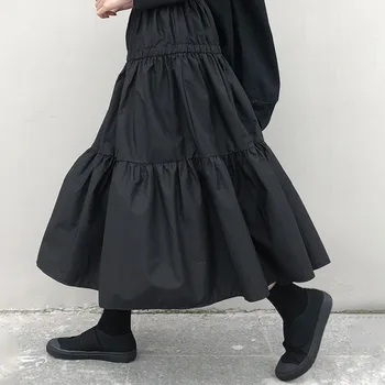 

Korea High Elastic Waist Black Pleated Split Temperament Cake Half-body Skirt Women Fashion Tide New Spring Autumn 2020 1N535