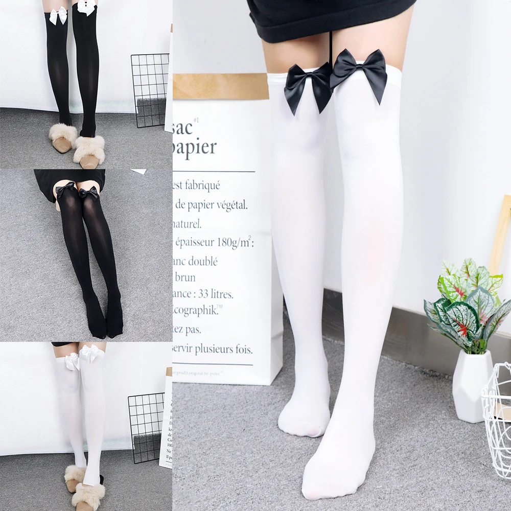 New Arrival Fashion Sexy Women Girl Nylon Stretchy Over The Knee High Socks Stockings Tights With Bows Thigh high quality | Женская