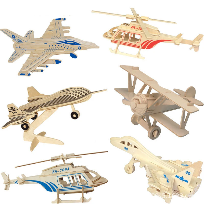 

Children's Gift Small Board Aircraft Car Model Wooden 3D Puzzle Boy Educational Toy Model Aircraft Hand Assembled