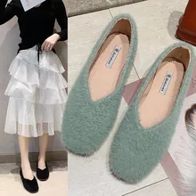 Осенне-зимние модные тонкие туфли на меху женские замшевые туфли на плоской подошве с закрытым носком и квадратным носком женская обувь из флока S0184