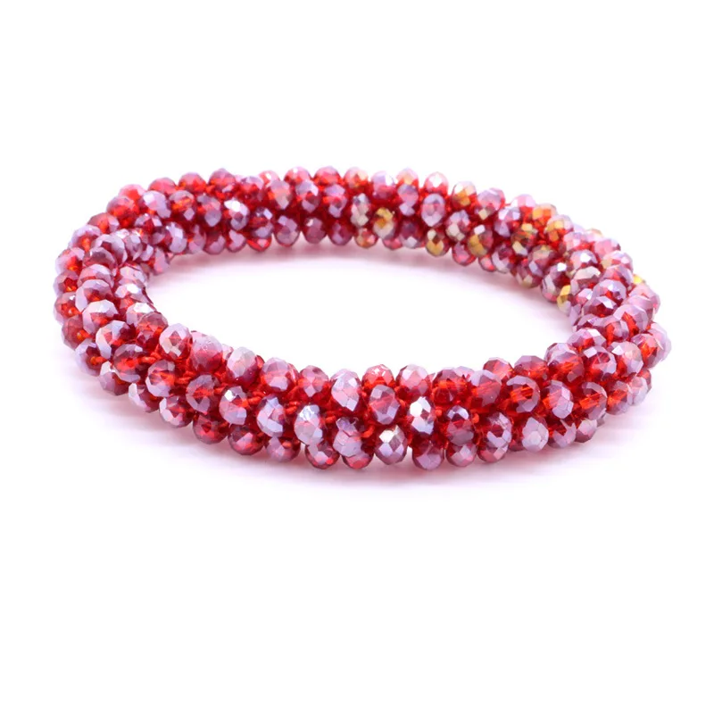Electroplating red Европейский и американский DIY вязаный Кристальный браслет, женский ручной работы крючком, эластичный бисерный браслет, ручная работа - Окраска металла: Electroplating red
