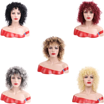 

DIANQI 14 inch 5 colors afro kinky curly synthetic short wig with black wig for women