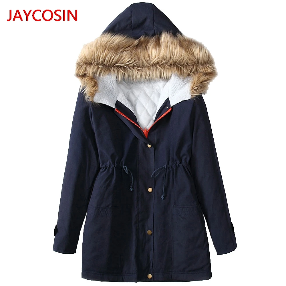 JAYCOSIN женские парки женские Зимние флисовые с длинным рукавом с капюшоном уличные теплые куртки на молнии с карманом пальто Лидер продаж L400826