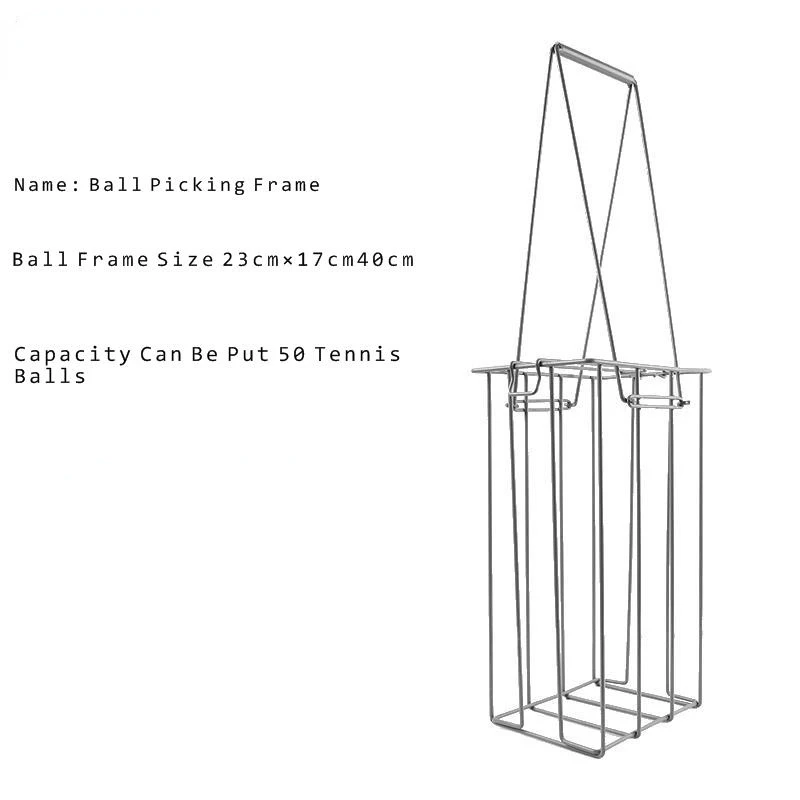 Portable Tennis Ball Picking Frame Metal Tenis Ball Picker Basket Capacity 50 Pcs Tennis Balls Pick Up Hopper Stand With Basket
