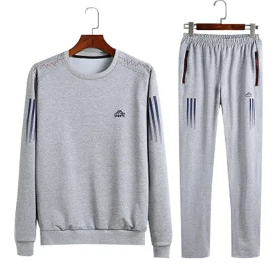 CC112-LightGrey Мужская Повседневная Толстовка мужской спортивный костюм 2 шт. куртка брюки Спортивная мужская однотонная толстовка с круглым вырезом потертые брюки спортивный костюм - Цвет: CC112-LightGrey