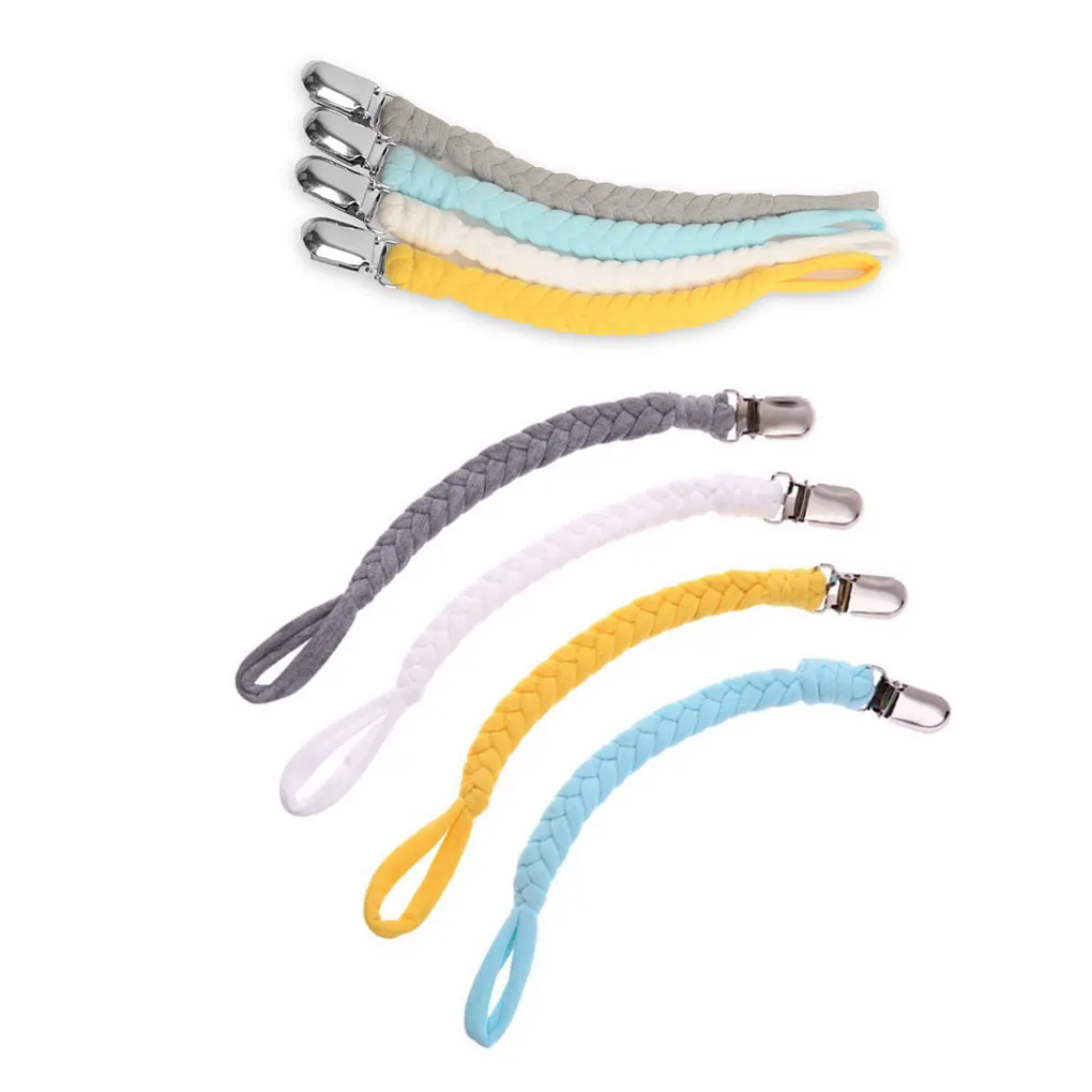 

4pcs/set New Solid Color Metal Clip Baby Pacifier Clips Soother Chains Teething Ring Dummy Straps Holder