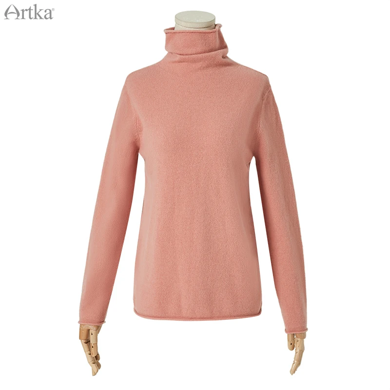 Red ARTKA Autumn Winter New Women Sweater Multicolor Pure Wool Sweater Turtleneck Pullover Wool Knitted Sweaters YB11791D - Color: Red