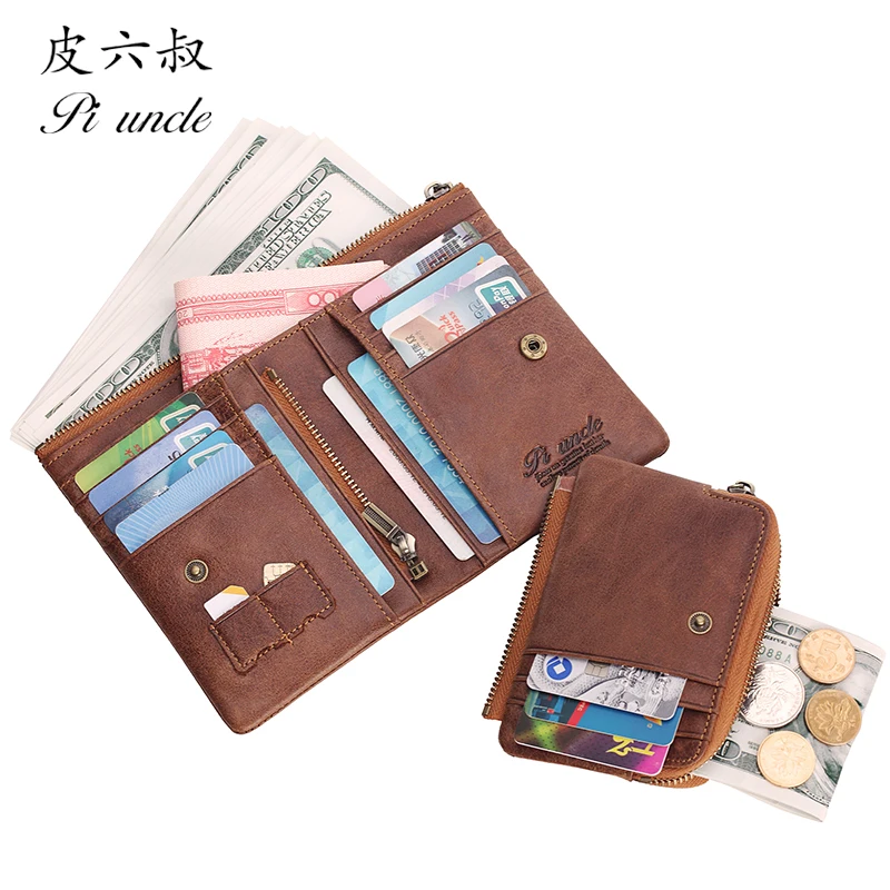 Genuine Leather Men Rfid Thin Wallet Men Card Holder Coin Short Purse Small Male Money Bag Quality Men Mini Case Clutch Bags New