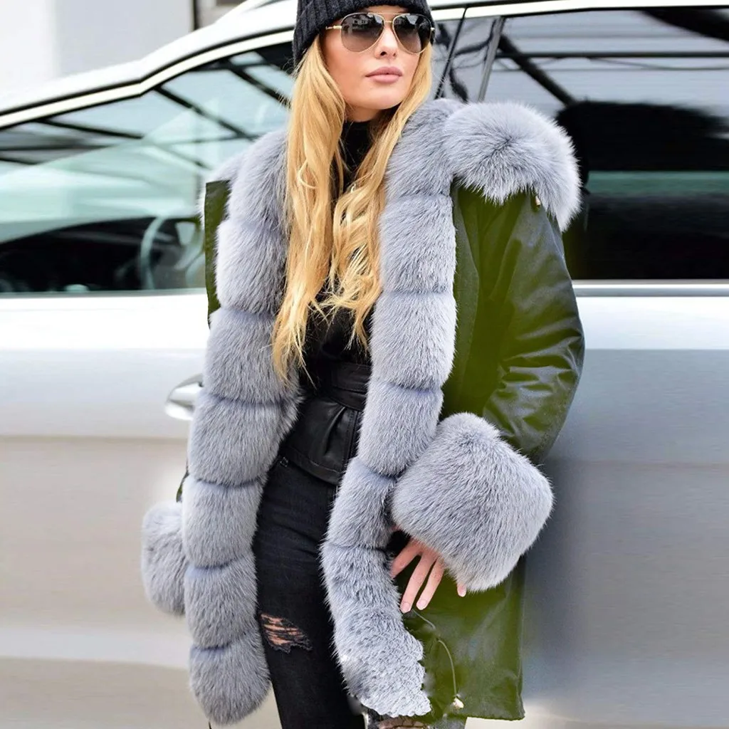 

Womens Fleece Winter Jacket Hooded Coat Fishtail Warm Long Sleeves Overcoat
