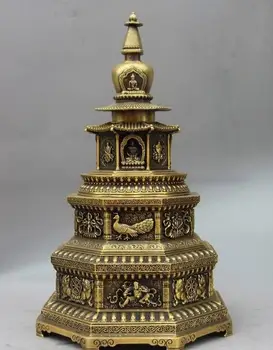 

China Brass Copper Horse Eight treasures Bodhisattva Buddha Pagoda Stupa Tope