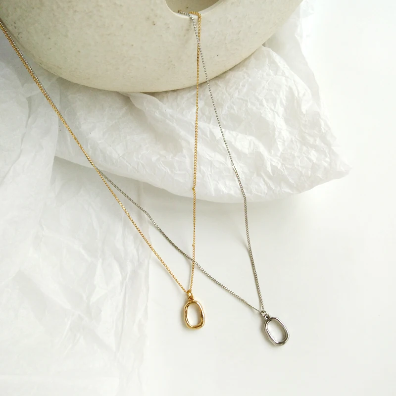 Минималистическая серебряная с золотом цепь геомерный Овальный Круглый Кулон Колье Ожерелье женское мужское хип-хоп длинное ожерелье