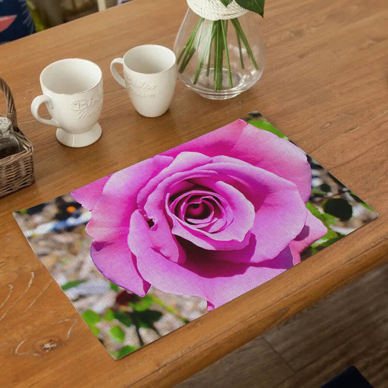 

Fuwatacchi Flower Pattern Placemats Polyester Drink Coaster Cotton and LineTable Mat Party Home Accessorise Kitchen Decorative