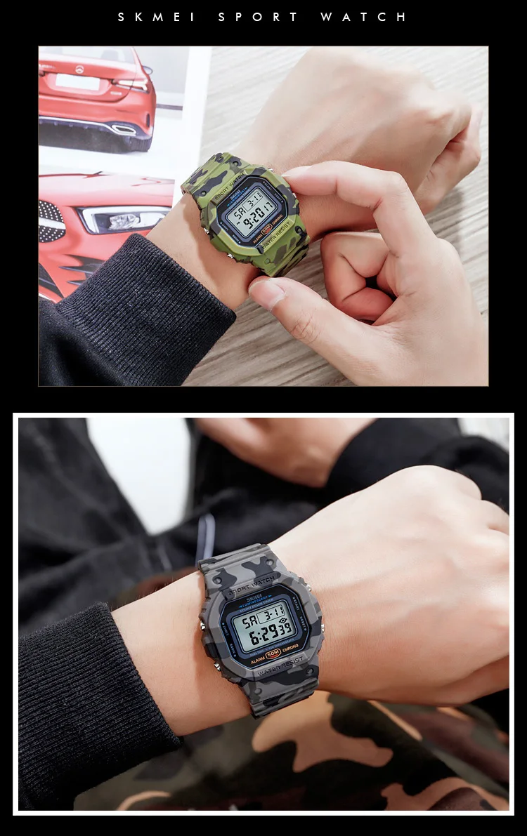 SKMEI 1628 Digital Sport Watch Men 2 Time Count Down Mens Wristwatches Fashion Retro Male Watches reloj hombre