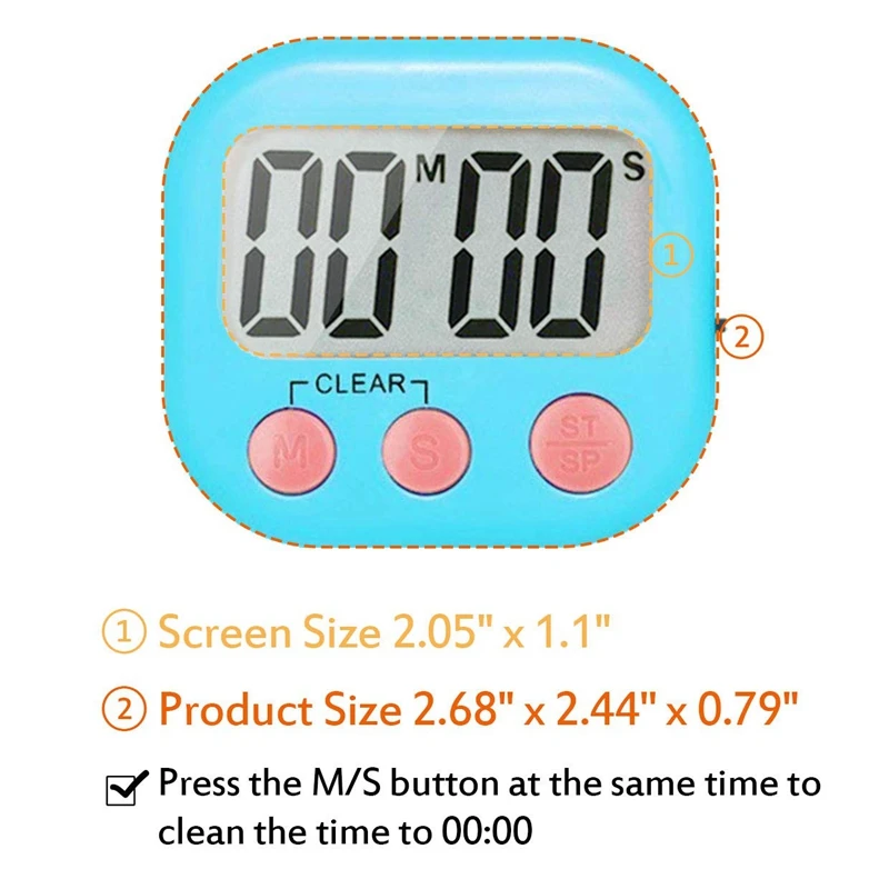 6 Packs Digital Kitchen Timer Cooking Classroom Small Timer for Kids Teachers Large LCD Monitor Loud Alarm Strong 4Pcs