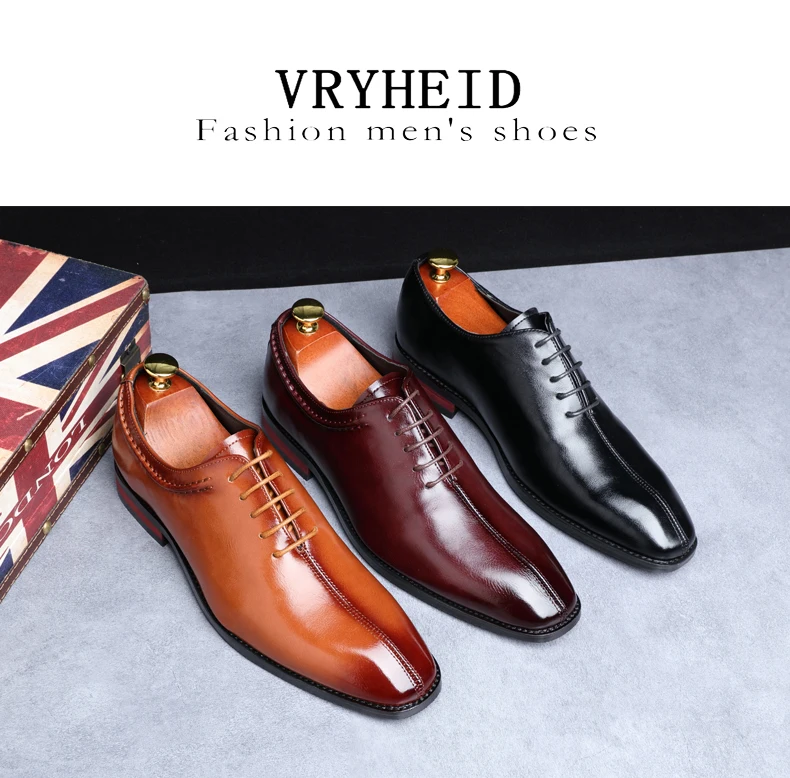 VRYHEID/брендовые классические деловые мужские модельные туфли; модные элегантные свадебные туфли; мужские офисные туфли-оксфорды без застежки для мужчин