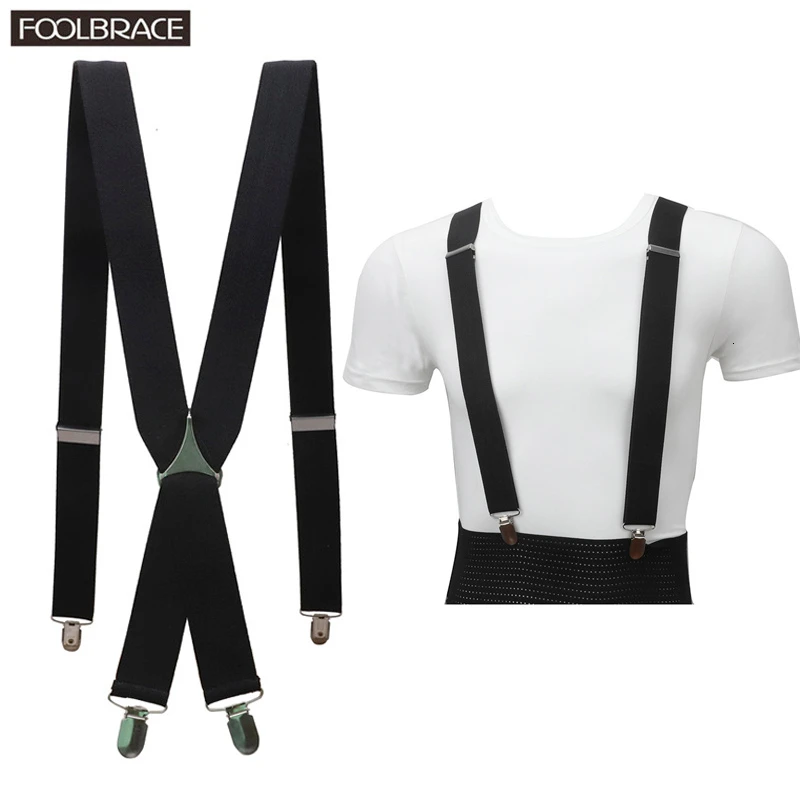 

Solid Color Unisex Adult Suspenders Men 3.5cm Width Adjustable Elastic 4 Clips X Back Women Trousers Braces