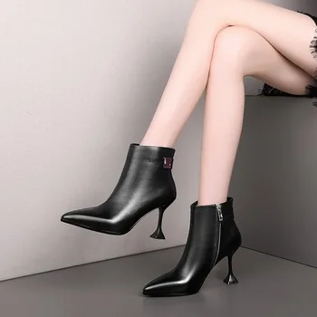 

Short boots fashion boots leather pointed thin heel high heel shoes boots