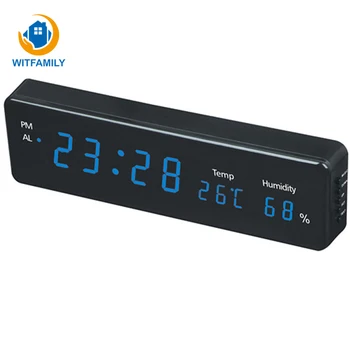 

LED Mute Digital Alarm Clock Calendar Display Blue Light Green Light Bedside Clock Rectangular LED Wall Clock Desktop Decoration