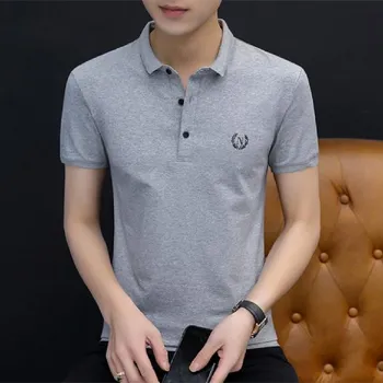 

Summer new short-sleeved Polo shirt Korean version slim lapel men's casual fashion shirt pure color handsome contracted Polo