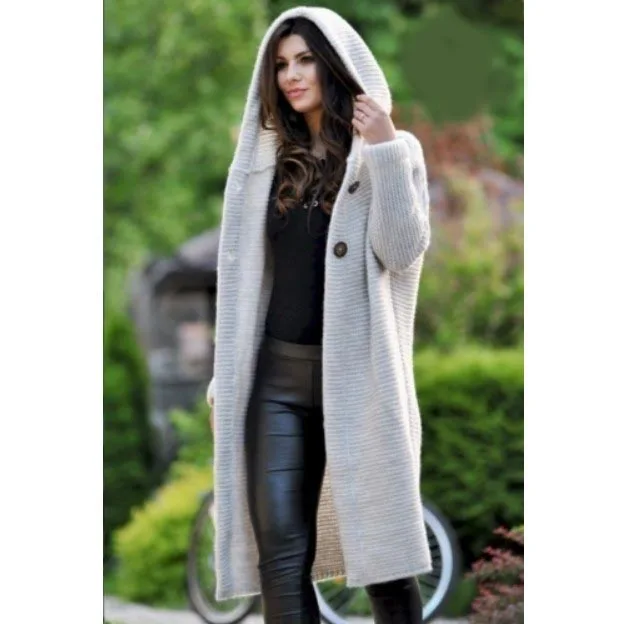 2019 Autumn Winter Hooded Long Cardigan Sweater Button Women Casual Sleeve Coat Loose Korean Knitted Cardigans |