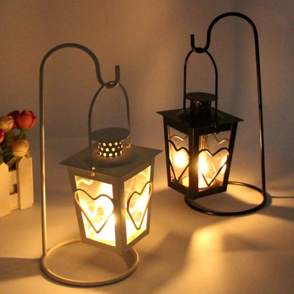 Iron Metal Lantern Stand Hanging Candlestick Glass Globe Candle Ornament Holder Party Home Decor