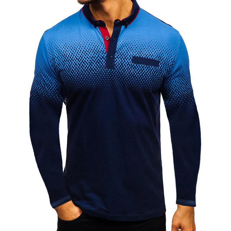 

Men Fashion Long Sleeve shirts Men 3D Gradient Printing Lapel Sweatshirt 2019 New Men Autumn Casual Business Slim Polo Shirts