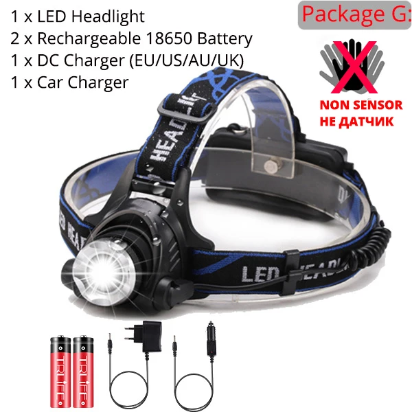 ИК Сенсор головной светильник USB Перезаряжаемые V6/L2/T6 индукции светодиодный налобный фонарь для рыбалки головной светильник Фонари по 18650 Батарея - Испускаемый цвет: Package G