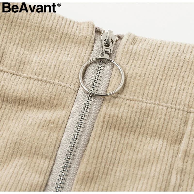 BeAvant Женская Вельветовая Осенняя юбка с высокой талией на молнии офисные короткие юбки зимние женские повседневные уличные прямые мини юбки