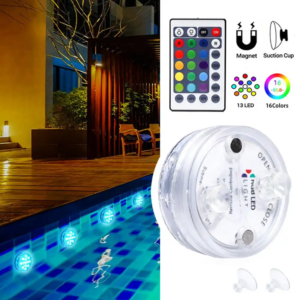 rgb luz submersivel ventosa magnetica subaquatica de controle remoto led night light piscina vaso tigela festa decoracao