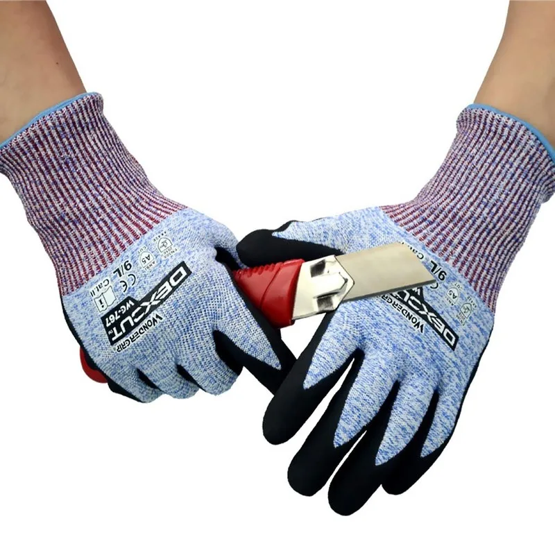 

1 pair Wonder Grip Cut Steel WG-767 Cut Resistant Safety Gloves Cut Proof HPPE Nitrile Rubber Palm Coated Labor Gloves
