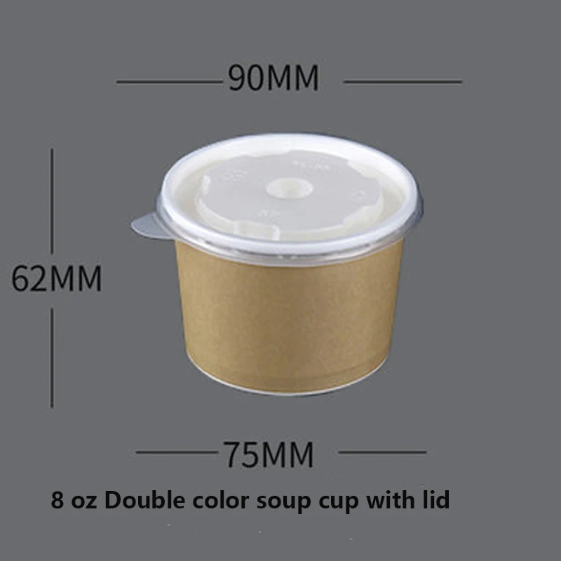 20 шт высокое качество одноразовые крафт-бумажные пищевые стаканчики для салата/мороженого/супа/закусок/с крышкой - Color: 8oz