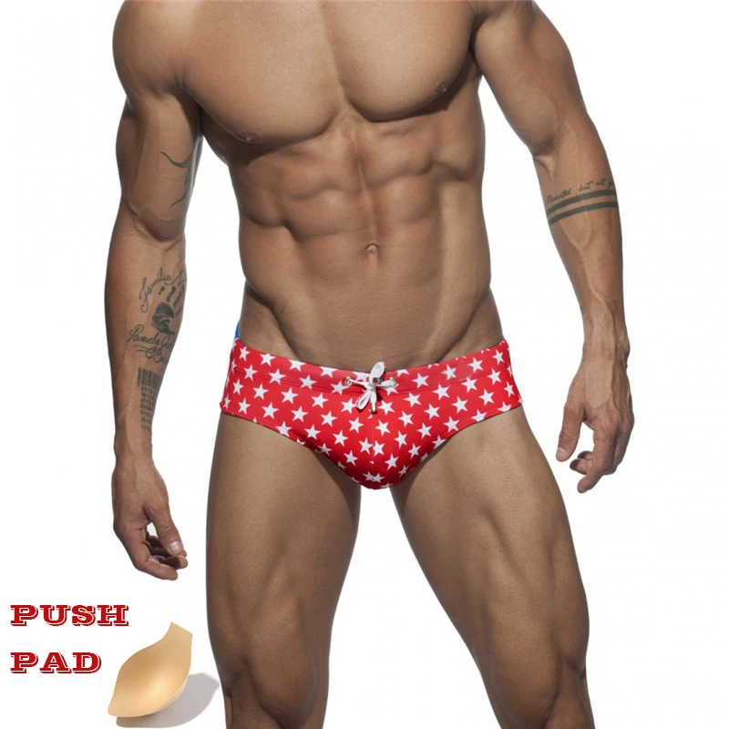 Gran oferta Bañador estampado para hombre, ropa de baño Sexy, bañadores triangulares, Brave Person, traje de baño de cintura baja, pantalones de estrella de retazos p3KzdzWZy